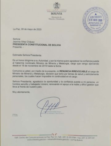 La carta de renuncia.