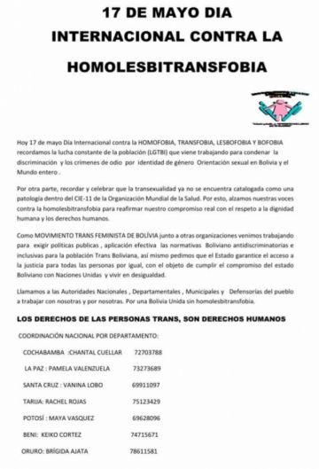 El colectivo TLGB Potosí  recuerda Día Internacional contra la Homofobia y la Transfobia