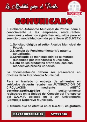La Intendencia Municipal y el Consejo del Transporte publicaron un comunicado sobre los requisitos para autorizar el servicio de Delivery