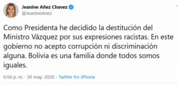 Presidenta Áñez destituye al ministro de Minería 