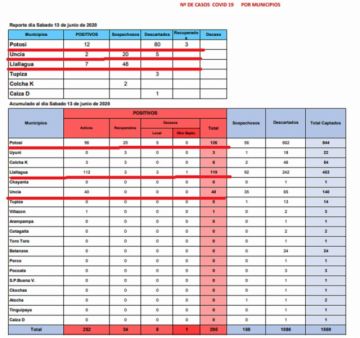 Reporte departamental del Sedes Potosí