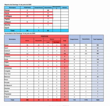 Reporte departamental del Sedes Potosí