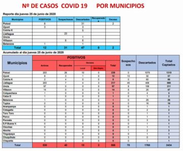 Reporte departamental del Sedes Potosí