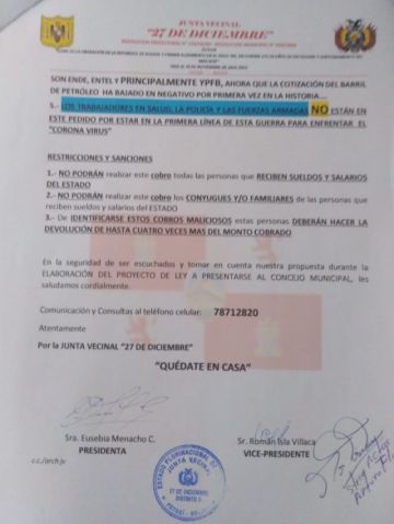 La nota de los vecinos.