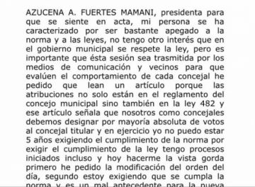 Acta donde se lee la intervención de Fuertes