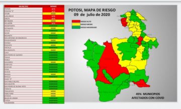 Mapa de riesgo de Potosí difundido por el Sedes.