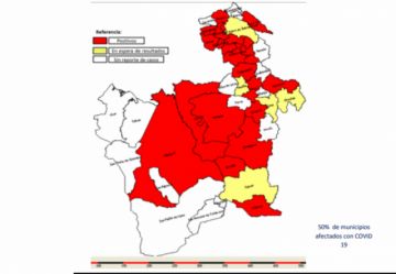 Mapa del Sedes donde indica que el coronavirus está en la mitad de los municipios.