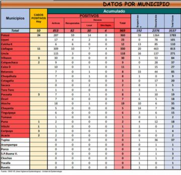 Reporte departamental del Sedes Potosí