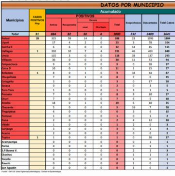 Reporte departamental del Sedes Potosí
