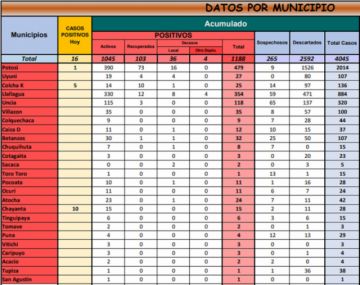 Reporte departamental del Sedes Potosí