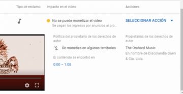 Así sale el mensaje en YouTube: dice "derechos de autor"