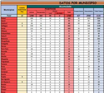 Reporte departamental del Sedes Potosí