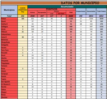 Reporte departamental del Sedes Potosí