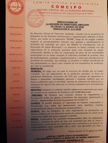 Comcipo pide la renuncia del alcalde de Potosí