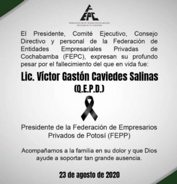 Condolencias por su partida en la página de Facebook del empresariado potosino