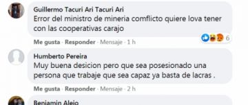 Mensaje de Guillermo Tacuri.