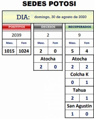 Reporte departamental del Sedes Potosí