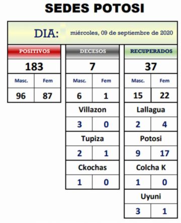 Reporte departamental del Sedes Potosí