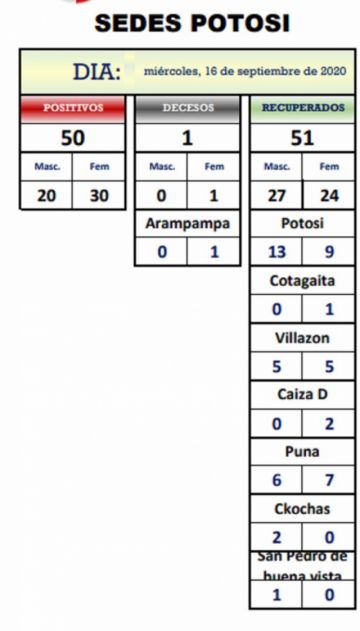 Reporte departamental del Sedes Potosí
