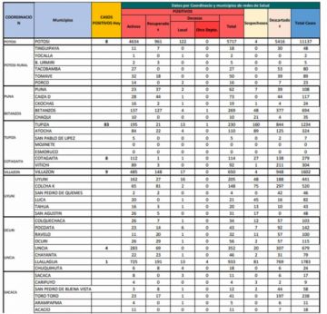 Reporte departamental del Sedes Potosí