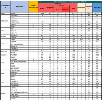 Reporte departamental del Sedes Potosí