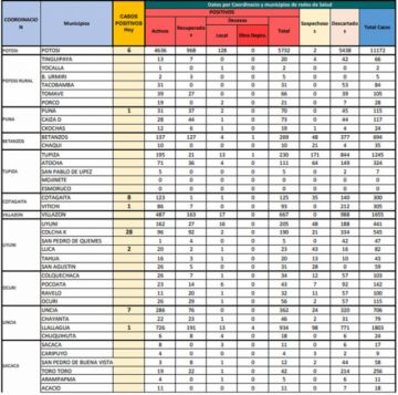 Reporte departamental del Sedes Potosí