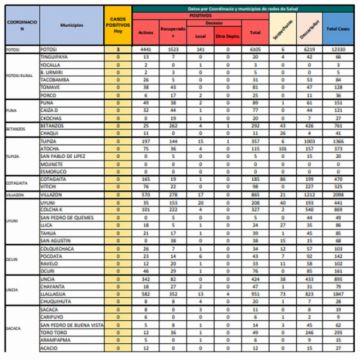 Reporte departamental del Sedes Potosí