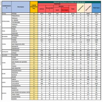 Reporte departamental del Sedes Potosí