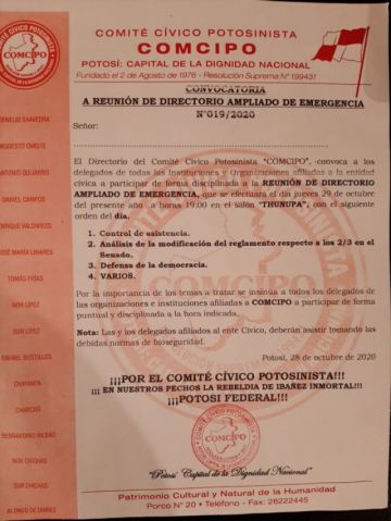 Comcipo convoca a reunión de directorio ampliado de emergencia para hoy