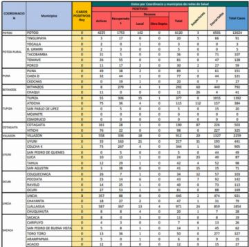 Reporte departamental del Sedes Potosí
