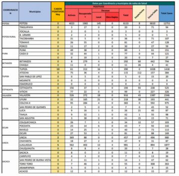 Reporte departamental del Sedes Potosí