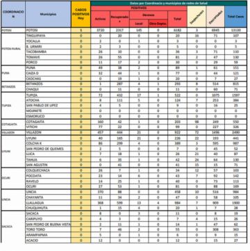 Reporte departamental del Sedes Potosí