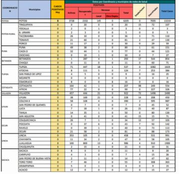 Reporte departamental del Sedes Potosí