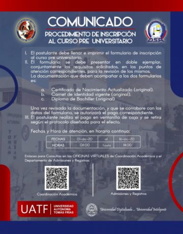 Información para los postulantes a los cursos preuniversitarios
