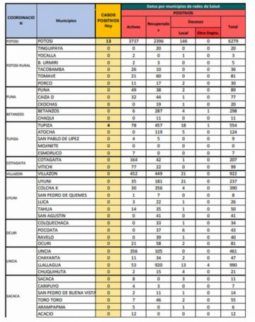Reporte departamental del Sedes Potosí