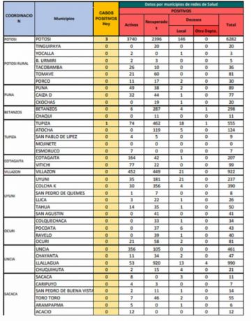 Reporte departamental del Sedes Potosí