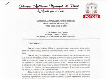 Este es el Decreto Municipal vigente con las restricciones que busca frenar el rebrote en Potosí