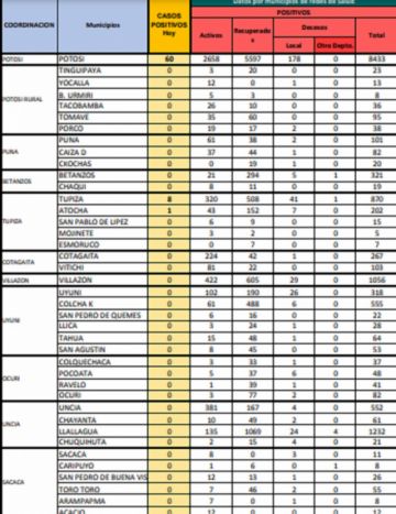 Reporte departamental del Sedes Potosí