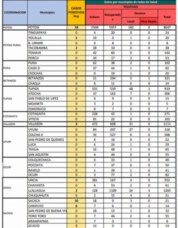 Reporte departamental del Sedes Potosí