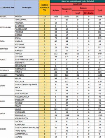 Reporte departamental del Sedes Potosí