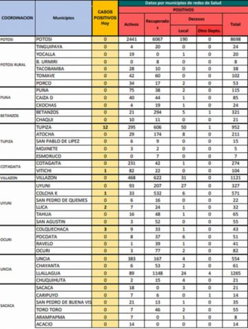 Reporte departamental del Sedes Potosí