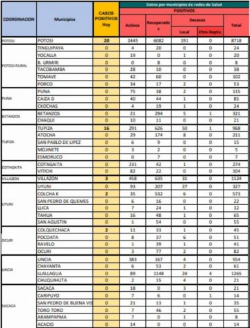 Reporte departamental del Sedes Potosí