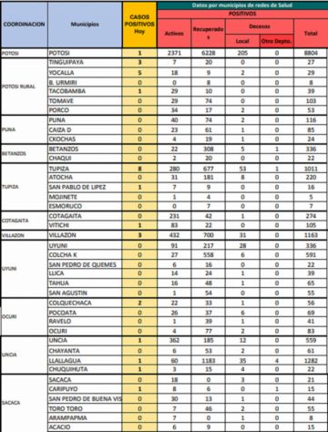 Reporte departamental del Sedes Potosí