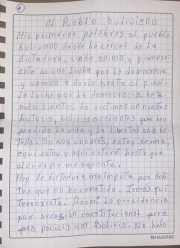 La exmandataria escribió una carta.