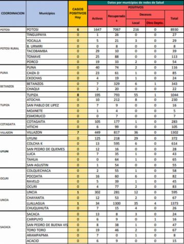 Reporte departamental del Sedes Potosí