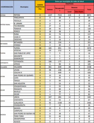 Reporte departamental del Sedes Potosí