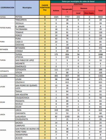 Reporte departamental del Sedes Potosí