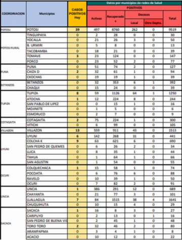 Reporte departamental del Sedes Potosí