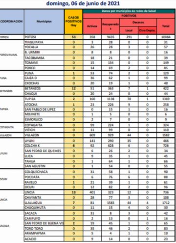 Reporte departamental del Sedes Potosí