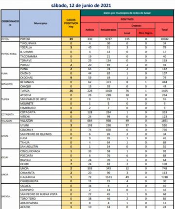 Reporte departamental del Sedes Potosí